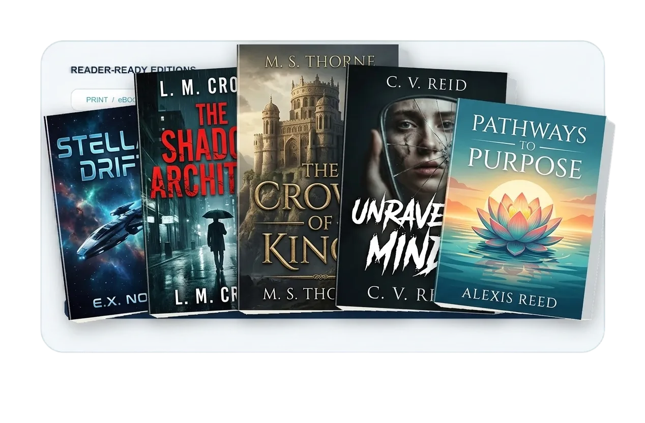 Books displayed on a shelf alongside a digital edition